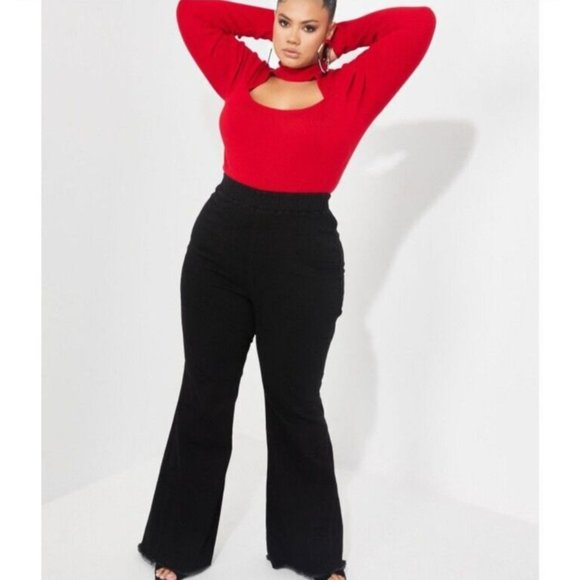 Curvy Girl By Ashley Stewart Women's Black Denim Flare Pants Size 1X*NEW! w/ Tag - Picture 2 of 16